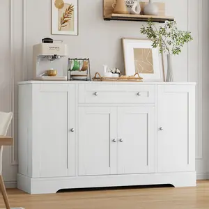 Garvee 55 in Modern Sideboard Buffet Cabinet with Storage, Wood Dining Room Cabinet with Drawer, Shelves & Doors, Slim Coffee Bar Station Credenzas for Living Room Kitchen, White