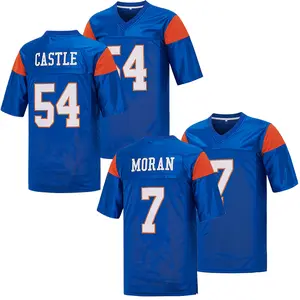 Thad Castle #54 Alex Moran #7 Blue Mountain State Movie Football Jersey, Letter Embroidery Pullover Mesh Football Uniform