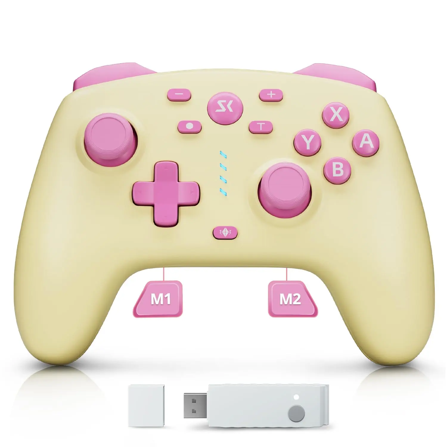 Controller for /Lite/OLED/ 2, Hall Effect Triggers & Joysticks/Wake-Up Function/Turbo,  2 Controller with 2.4G Adapter/2 Macro Buttons,  2 Pro Controller Yellow