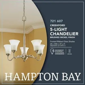 Hampton Bay Creekford 5-Light Brushed Nickel Chandelier with Frosted Glass Shades