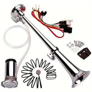 18 Inches Super Loud Single Trumpet  12V Air Horn Kit, Train Horn With Compressor For Any 12V Vehicles Silvery Black