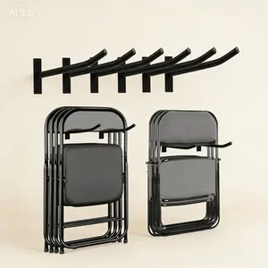 Wall Mounted Folding Chair Storage Rack Heavy-Duty Organizer, Garage Storage System for Ladders Strollers Garden Tools, Space Saving Tool Rack Manager for Tires Chairs, Reusable Durable Mounting Hardware (Black, 3-Pack)