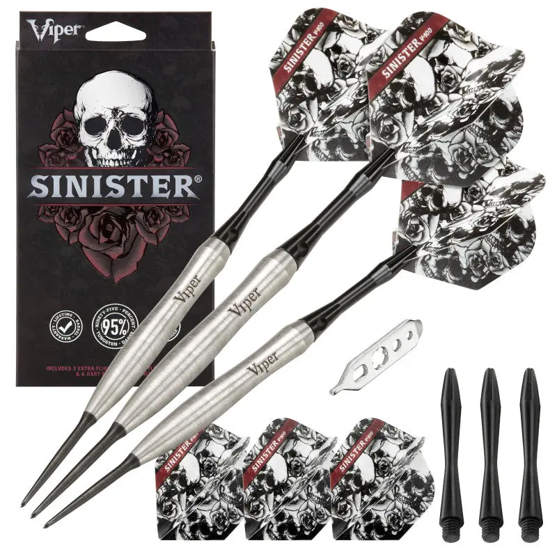 Viper Sinister 95% Tungsten Steel-Tip Darts, 24g, Enhanced Grip for Accurate Throws on Electronic Dartboards