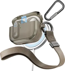 MAGEASY Odyssey AirPods Case for AirPods 4 & Pro 1&2,3, with Lock Rugged Shock-Absorbing TPU Cover, Includes Carabiner & Wristlet Metal Black/Metal Green/Metal Sand/Metal Blue Gray