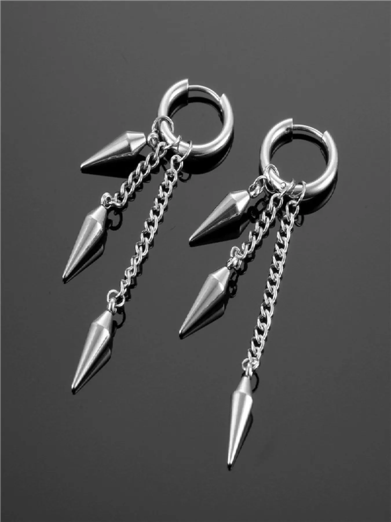 Gothic Punk Rock Style Conical Pendant Statement Earrings, Unisex Stainless Steel Hoop Accessories, Perfect for Daily Wear & Party Holidays, Fashionable Earrings, Unique Design Earrings