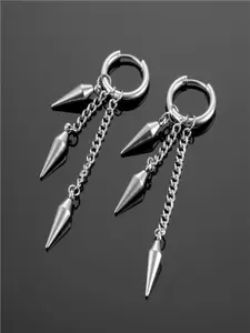 Gothic Punk Rock Style Conical Pendant Statement Earrings, Unisex Stainless Steel Hoop Accessories, Perfect for Daily Wear & Party Holidays