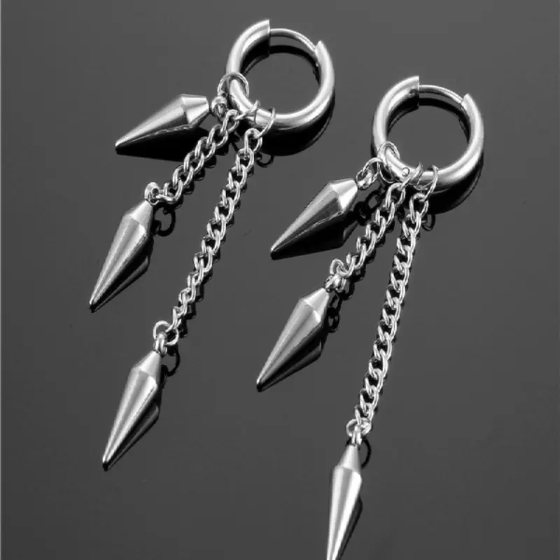 Gothic Punk Rock Style Triple-Spike Pendant Dangle Hoop Earrings, Unisex Stainless Steel Drop Earrings, Perfect for Daily Wear, Parties and Holidays