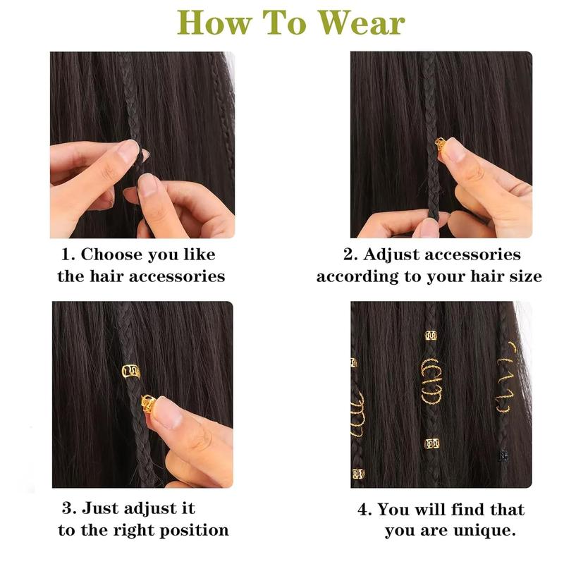 110 Pcs Gold Hair Jewelry for Braids and Dreadlocks - Metal Rings, Cuffs, Clips Accessory Decorations - Golden Yellow