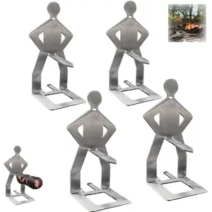 Stainless Steel BBQ Sausage Holder, Creative Standing Man Sausage Barbecue Rack, Portable Hot Dog Roaster Rack, Spoof The Sausages Rack for Outdoor Camping Cooking Accessories (4pcs)