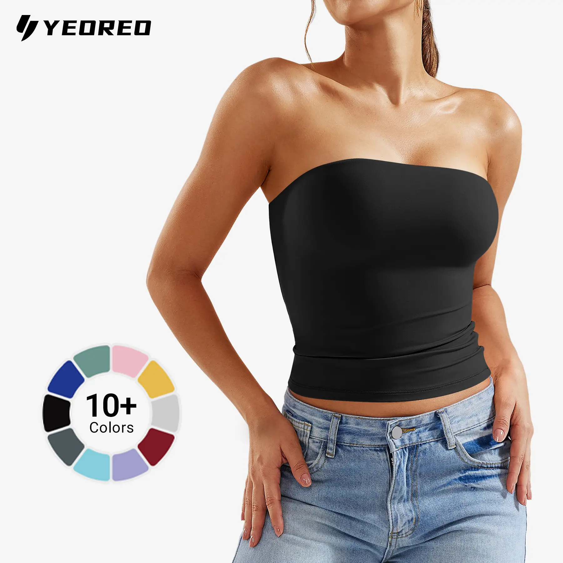 YEOREO Sophie Women Sexy Long Tube Tops Double Lined Basic Y2K Summer Cute Strapless Fitted Bandeau Going Out Crop Top summerwins