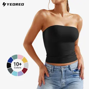 YEOREO Sophie Women Sexy Long Tube Tops Double Lined Basic Y2K Summer Cute Strapless Fitted Bandeau Going Out Crop Top