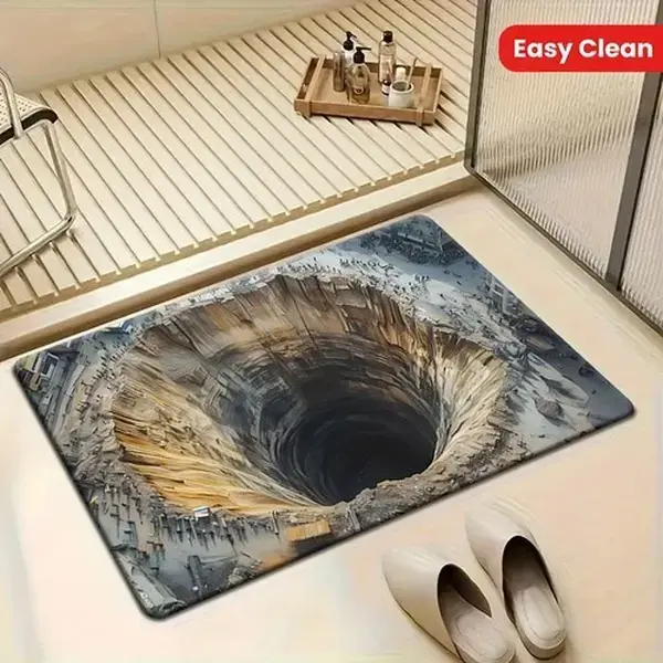 3D Optical Illusion Black Hole Bath Mat, Quick Dry Super Absorbent Diatomite Rug, Anti-Slip Funny Room Decor, Hoomehacksus