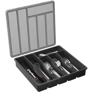 Six-Compartment Cutlery Organizer Box with Lid, Kitchen Drawer Knife Fork Spoon Divider, Easy-To-Clean Storage Solution