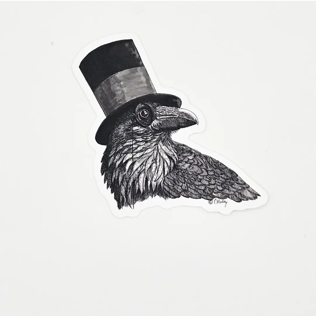 Professor Plume's Eye-Catching Raven Sticker 3x3 Waterproof Vinyl for Water Bottle & Laptop Whimsical Charm
