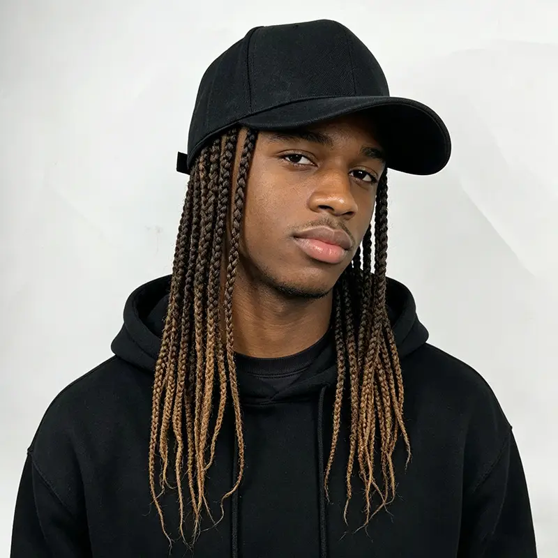 Unisex Baseball Cap with Built-in Faux Box Braid Wig, Hip Hop Streetwear Accessory for Rappers, Y2K Outfit Essential