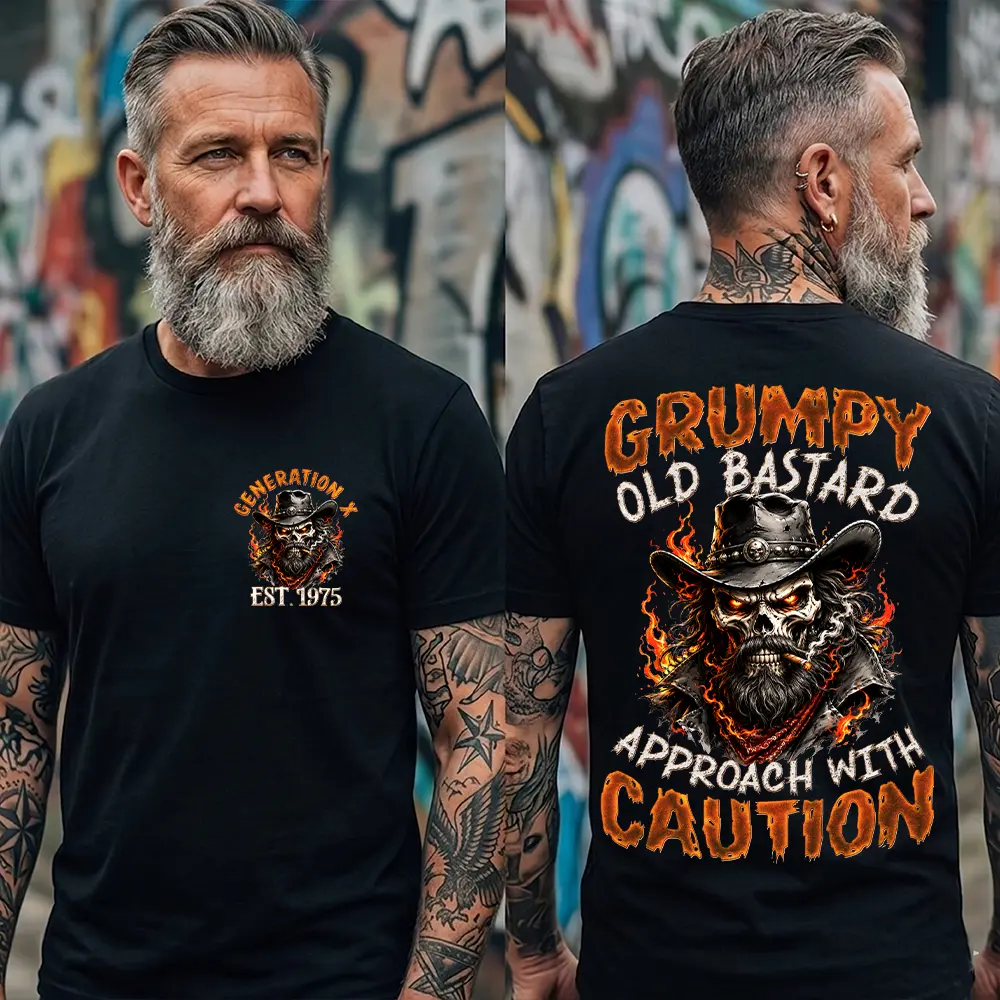 Personalization Year Gen X T Shirt, Grumpy Old Bastard Approach With Caution Skull Graphic T-Shirt , Generation X T-shirt For Women For Men