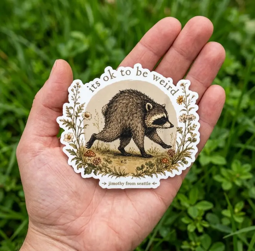 Jimothy Raccoon Sticker, Funny Raccoon Vinyl Decal, Meme Car Decal, Trash Panda Bumper Sticker