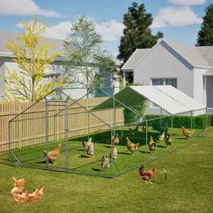 Large Walk-in Chicken Coop 10x26 FT, Galvanized Steel Poultry Cage with Waterproof Anti-UV Cover, Heavy Duty Outdoor Hen Run for Chickens, Rabbits, Ducks, Backyard Farm Animal Enclosure