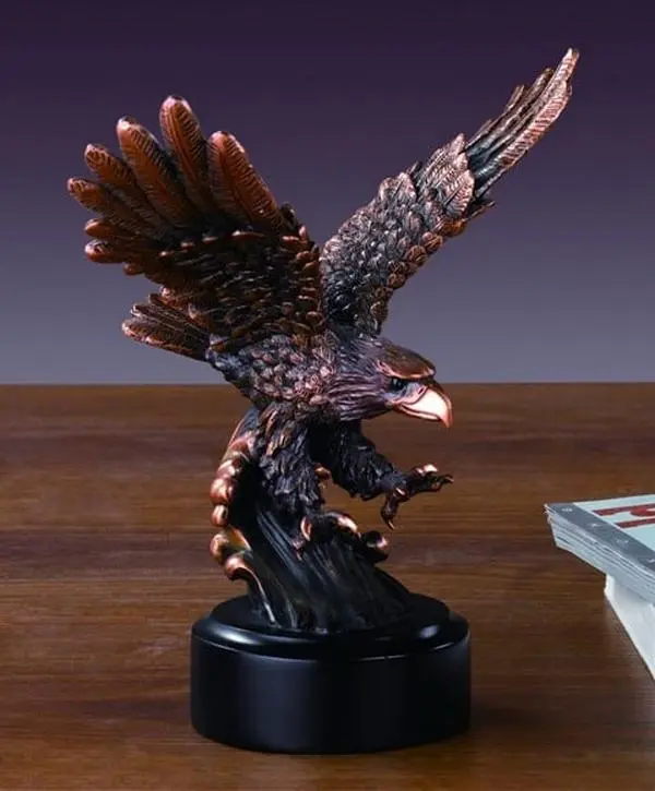 F Eagle Bronze Plated Resin Sculpture - 7.5 x 1.2 x 7.5 in.
