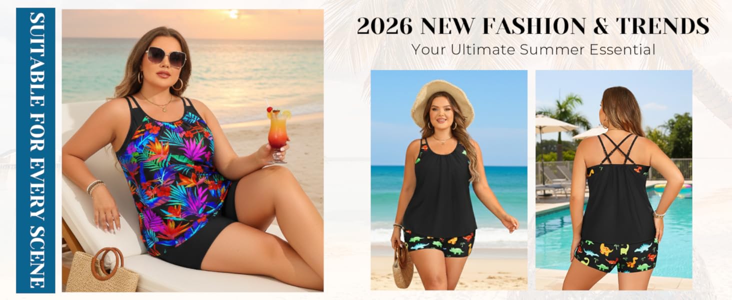 Tempt Me Women Plus Size Tankini Swimsuits - Two Piece Flowy Bathing Suits with Pocketed Boyshorts Swimwear Tempt Me Women Plus Size Tankini Swimsuits - Two Piece Flowy Bathing Suits with Pocketed Boyshorts Swimwear