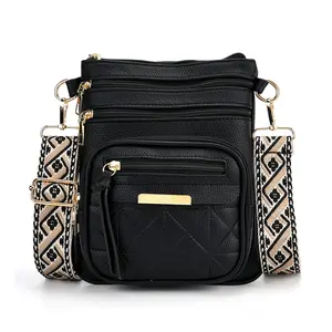 Shop LC Black Multiple Pockets Faux Leather Crossbody Bag with Shoulder Strap