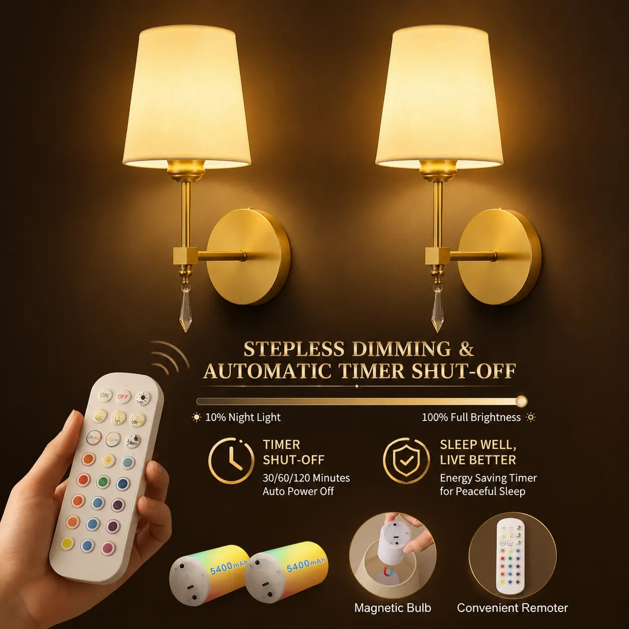 2-Pack 5400mAh Cordless Wireless Wall Sconce with Remote Control, RGB Dimmable LED RGB Light Bedside Wall Lamp for Bedroom, Living Room Bedroom LED Lights Led Wall Decor Led Night Lamp Led Nightlight summervibes