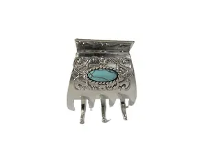 Small medium turquoise blue silver filigree metal hair claw clip