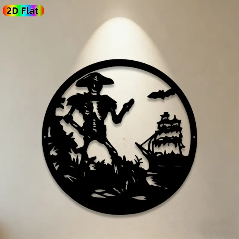 1pc Pirate Skeleton Metal Wall Art,Pirate Skeleton Statue Mural, Ideal Gift for Halloween, Costume Party Enthusiasts, Rust-Resistant Metal Wall Decor Wall Sculptures, Perfect for Patio Wall & Garden Fence, Nautical Theme Enthusiasts