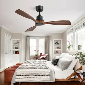 48 Inch Outdoor Ceiling Fan No Light, 3 Solid Wood Blades, 6-Speed Reversible DC Motor, Modern Quiet Ceiling Fan for Patio Living Room