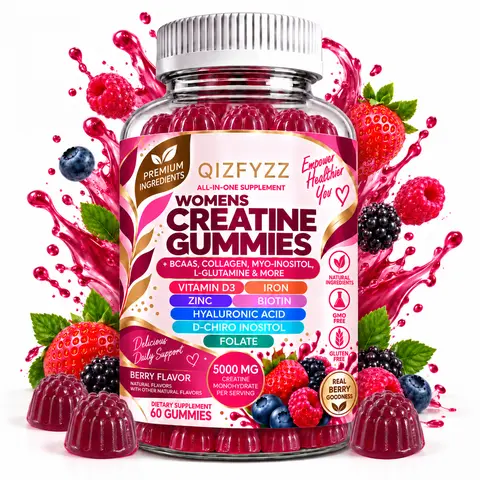 QIZFYZZ Edible Creatine Monohydrate Gummies - Healthcare & Fitness Supplement with BCAA, Myo-Inositol, Collagen, Biotin, Hyaluronic Acid, L-Glutamine, Vitamin D3, Iron, Zinc, Folate, D-Chiro Inositol to Boost Performance