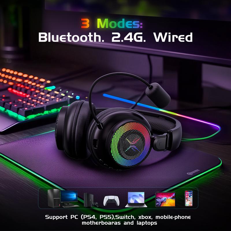 [New Upgrade] TAGRY TRONICX K12 Wireless Gaming Headset - 40mm Drivers - Memory Foam Cushion - Version  5.3-USB-A/C Dual Interface 2.4G - Wired 3.5mm Audio Jack - For PC, Mac, PS4, PS5,Switch, Smart Phone, Laptop, Smart Watch, Tablet