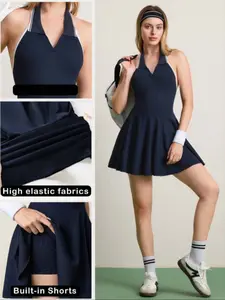 Women's Fashion Sportswear Dress, Slim-Fitting Backless Tank Top, Outdoor Indoor Sports Tennis Athletic Dress, All Seasons, Plain Plaid Pattern