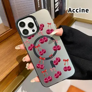 Magnetic Phone Case for iPhone 15 Pro Max 16 Plus 14 13 12 11 E Cherry Bow Delight Pattern Matte Shockproof Anti-Scratch Stylish Smartphone Cover Cellphone Protective