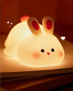 Cute Big Face Bunny Silicone LED Touch Sensor Night Light Squishy Usb Rechargeable Powered Rabbit Decor Lamp Mom Girl Kids Easter Gift Dimmable Bunnies Nursery Design Night Light Safe Silicone Stress Relief Desk Toy Gift Small Table Lamp Home Decoration