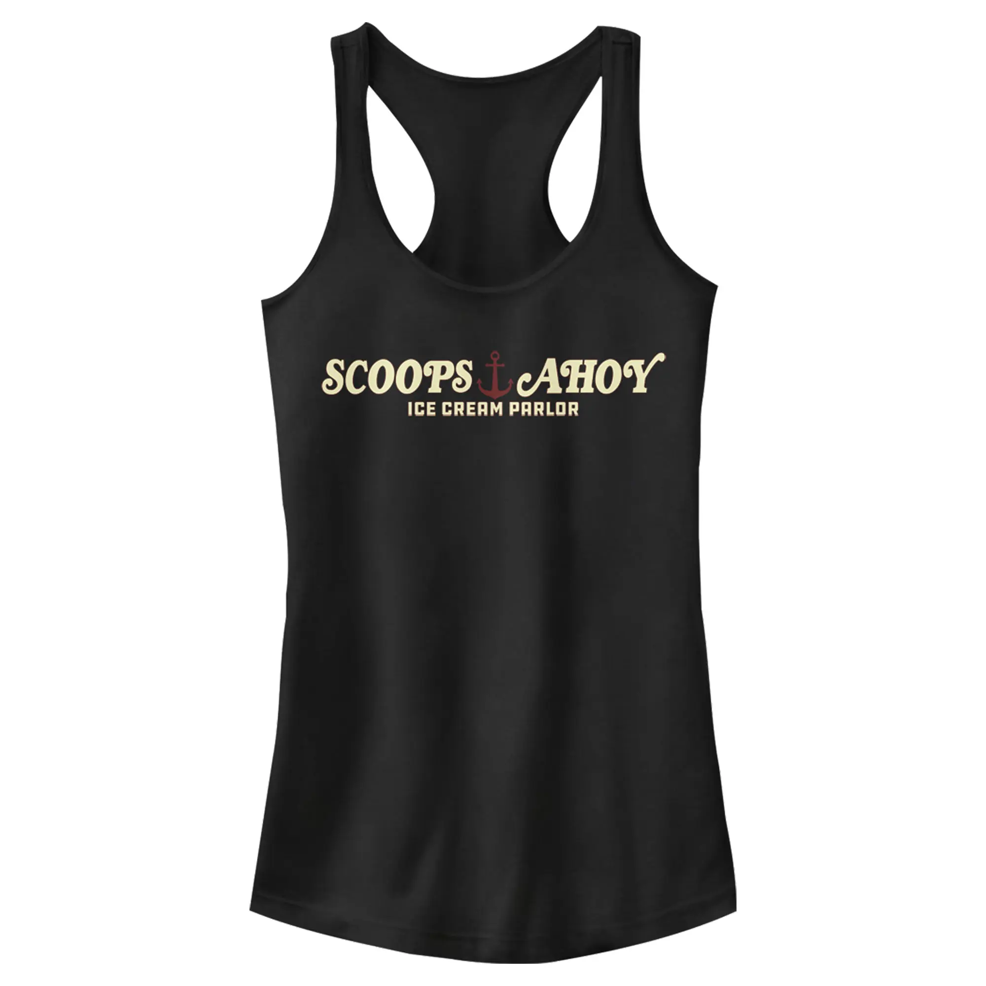 Juniors Womens Stranger Things Scoops Ahoy Nautical Logo Racerback Tank Top