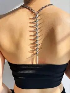 Trendy Retro Thorn Fish Bone Bone Bone Long Exaggerated Necklace for Men and Women, Hip-hop Trend Street Style Party Personalized Necklace