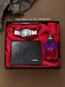 Men's Watch Gift Set, Eagle Face Wallet, Casual Business Sports Quartz Watch, Modern Fashionable Wristwatch, Perfume Combo, Perfect for Holidays & Daily Wear