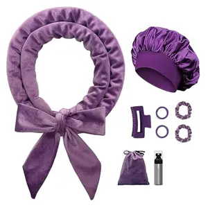 No Heat Hair Curlers Overnight Curls Headband - 70" Soft Ribbon Curl Wrap for Long Hair, 9 PCS Curling Rod Set with Bonnet