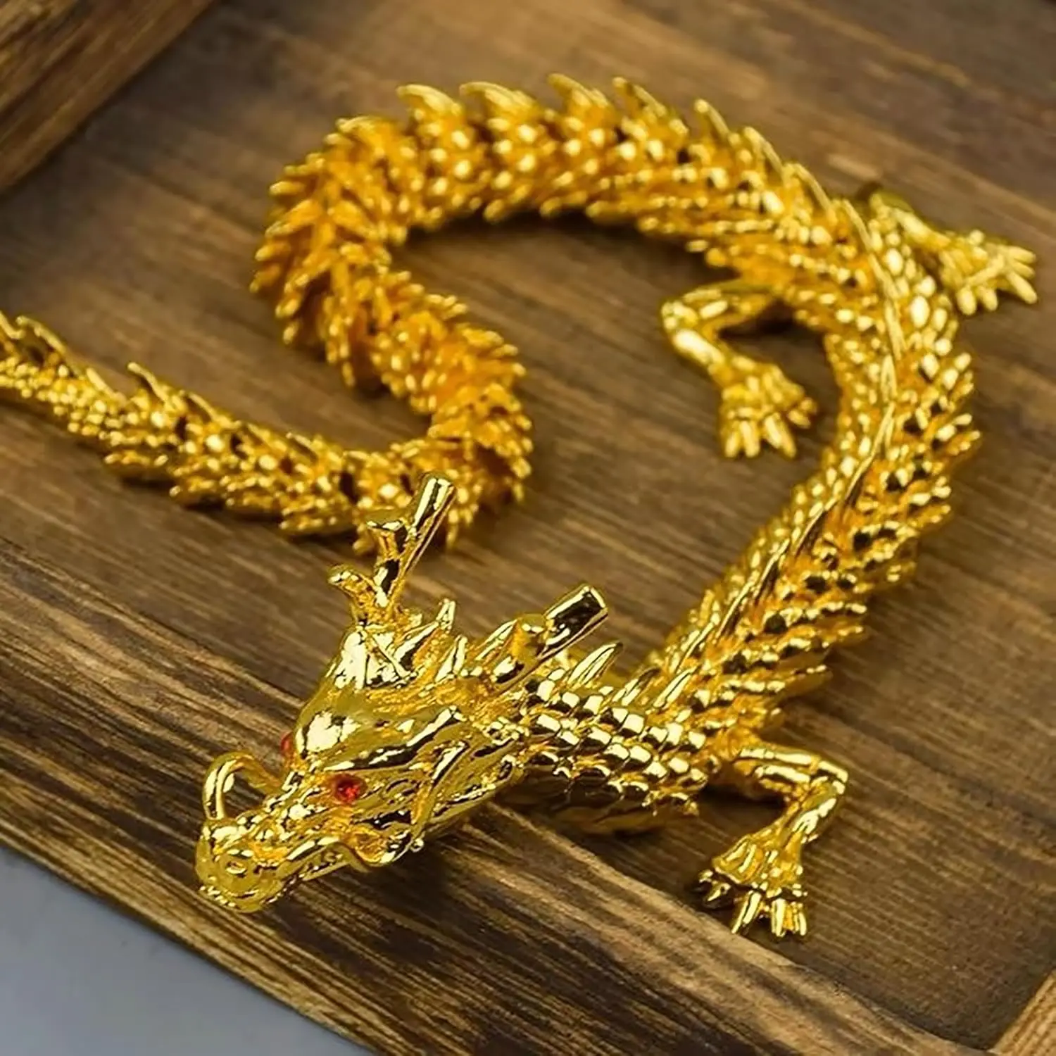 3D Golden Dragon Articulated Dragon 2024 Chinese Dragon Statue Metal  Dragon 9 Inch Luck Dragon for Home Office Desk Decoration
