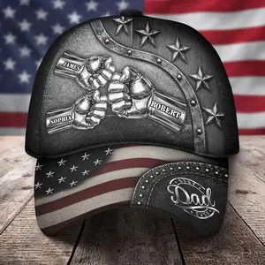 Tikok Trending Custom Dad Classic Cap Personalized with Kids’ Names – Fist Bump Black Hat, Casual Wear, 250th Anniversary USA Independence Day Semiquincentennial Gift Father’s Day & Birthday Gift for Dad, Daddy Grandpa, or Husband