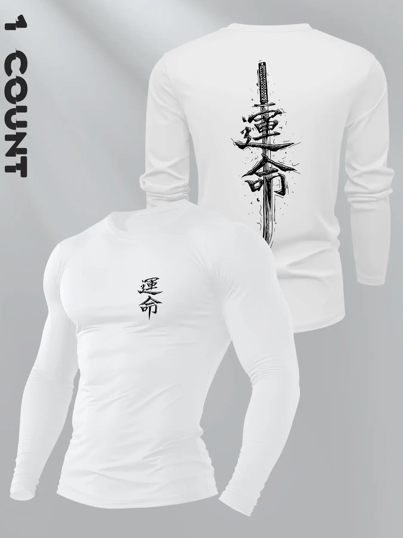 ⚔️✨Japanese Katana "Unmei" Long Sleeve Compression Tee | Samurai Destiny Streetwear | Oriental Ink Art Gym Muscle Shirt | Casual Sports Top | Sportswear Top | Compression Training Shirt