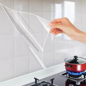Clear Wall Protector Contact Paper Self Adhesive Oil Proof Waterproof Sticker Kitchen Backsplash Wall Protector Vinyl Film Removable Heat Resistant Transparent Wallpaper for Cupboard Furniture Doors