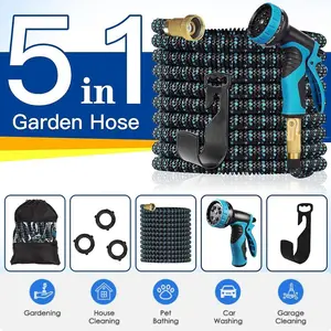 100FT Strong Expandable Garden Hose, Heavy Duty Flexible Water Hose with 8 Spray Modes, Premium Woven Fabric & Latex, Leak-Proof Copper Connectors for Home Garden Outdoor Use
