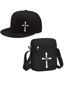 Unisex Street Style Hiphop Baseball Cap & Cross Print Shoulder Bag Set, Adjustable Outdoor Sports Hat & Bag Combo Gift Idea