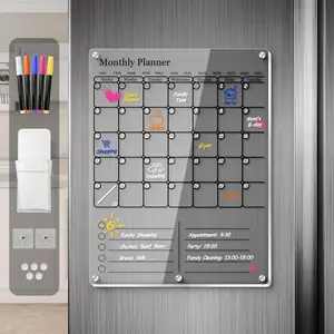 Calendar for Refrigerator, Thick  Fridge Calendar with  , Clear Dry Erase White Board, 2in1 Monthly Weekly Planner, Family Organizer with 5 Color Visible Marker (Black)