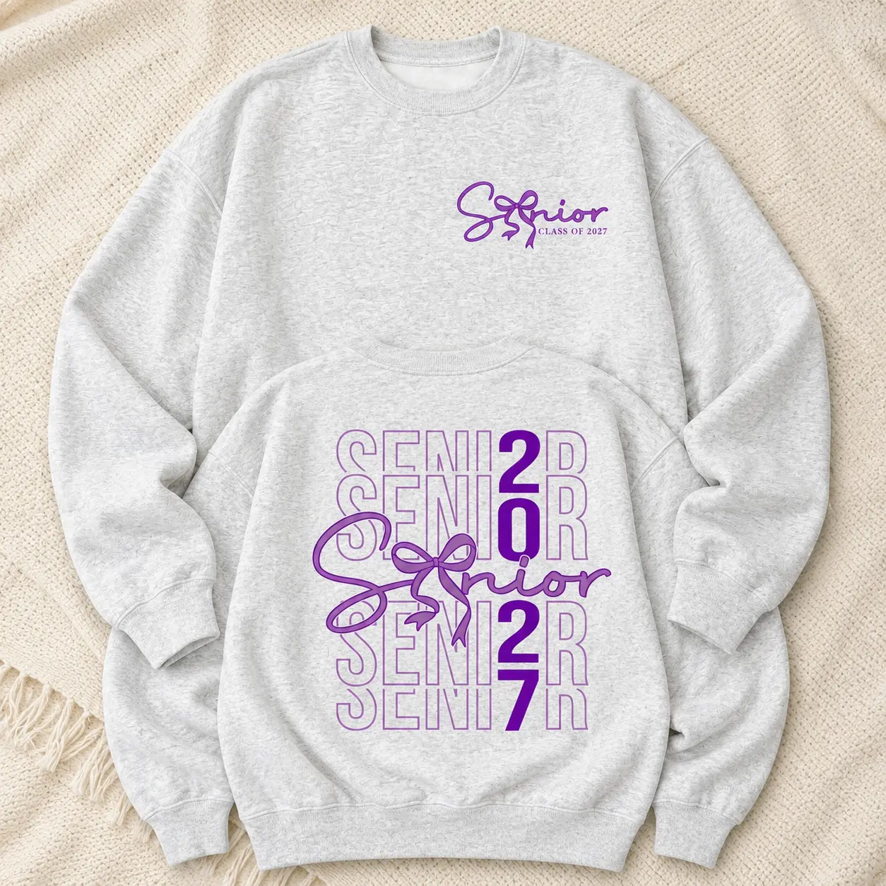 Senior Class of 2027 Sweatshirt, Purple Bow Senior 2027 Crewneck, Graduation Sweatshirt for Girls, Cute Senior Year Pullover, Class of 2027 Cozy Graphic Sweatshirt