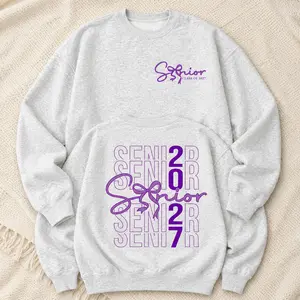 Senior Class of 2027 Sweatshirt, Purple Bow Senior 2027 Crewneck, Graduation Sweatshirt for Girls, Cute Senior Year Pullover, Class of 2027 Cozy Graphic Sweatshirt