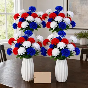 American Pride Grave Side Bouquet - 2/4/6-Pack Red White Blue Silk Flowers for Memorial Headstones, Fade-Resistant Cemetery Vase Fillers, Perfect Patriot Gift for Military Families & Grave Maintenance