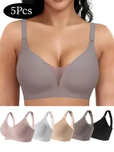 5-Pack Women's Bras, Jelly Bra, Comfortable Seamless, Wireless Full Coverage, Medium Support, Casual All-Season Sleepwear