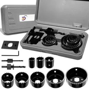 12- Hole  Kit, Includes 8 Sizes (3/4" to 2-1/2"), Arbors, Drill Bits, and Hex Key, Ideal for Softwood, Plywood, and PVC (Black)